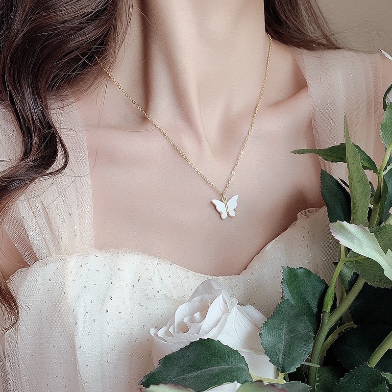 Vòng cổ bạc Hình Bướm Đính Đá Pha Lê Lấp Lánh Thời Trang Hàn Quốc Cho Nữ