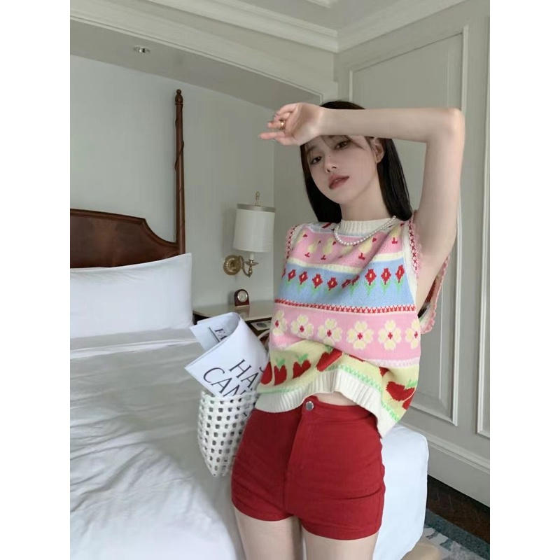 Áo Tank Top Dệt Kim Sát Nách Dáng Rộng In Hoa Thời Trang Mùa Hè Cho Nữ