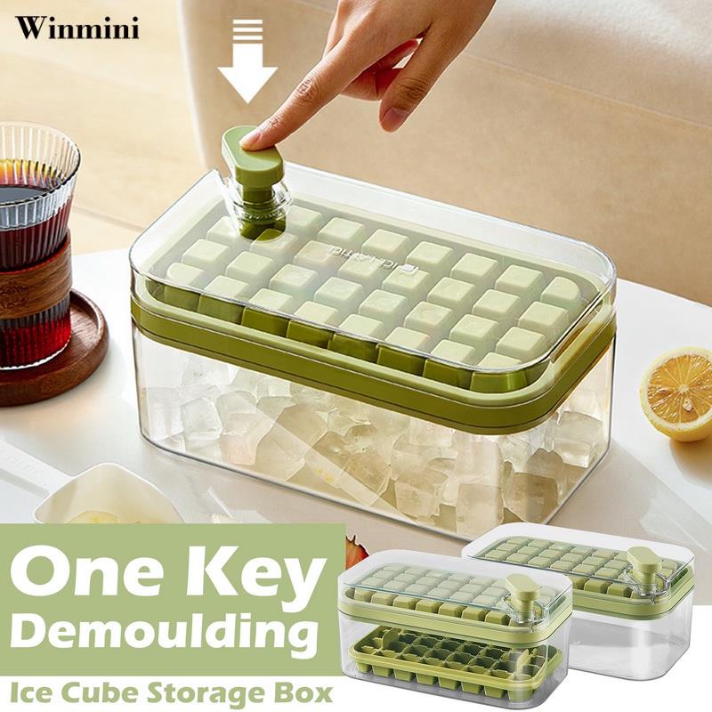 Khay làm đá viên 2 tầng AC Decor dung tích lớn có nắp đậy thông minh, Hộp khay làm đá có nắp đậy kèm nút ấn tự động