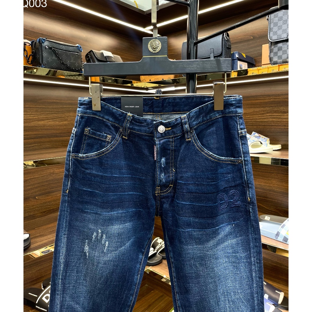 Quần Jean DSQ Xanh trơn rách mài túi sau LA  size 28-34