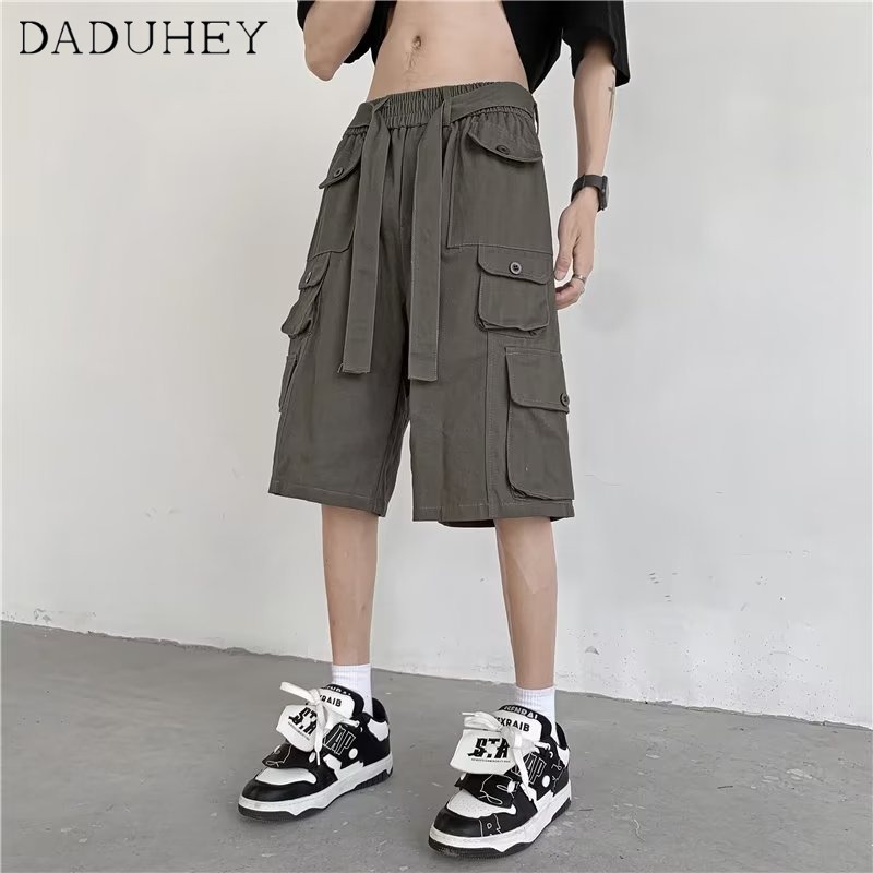 DaDuHey Men's 2023 New Summer Fashion Multi-Pocket Overalls American All-Matching Straight Loose Oversided Casual Shorts