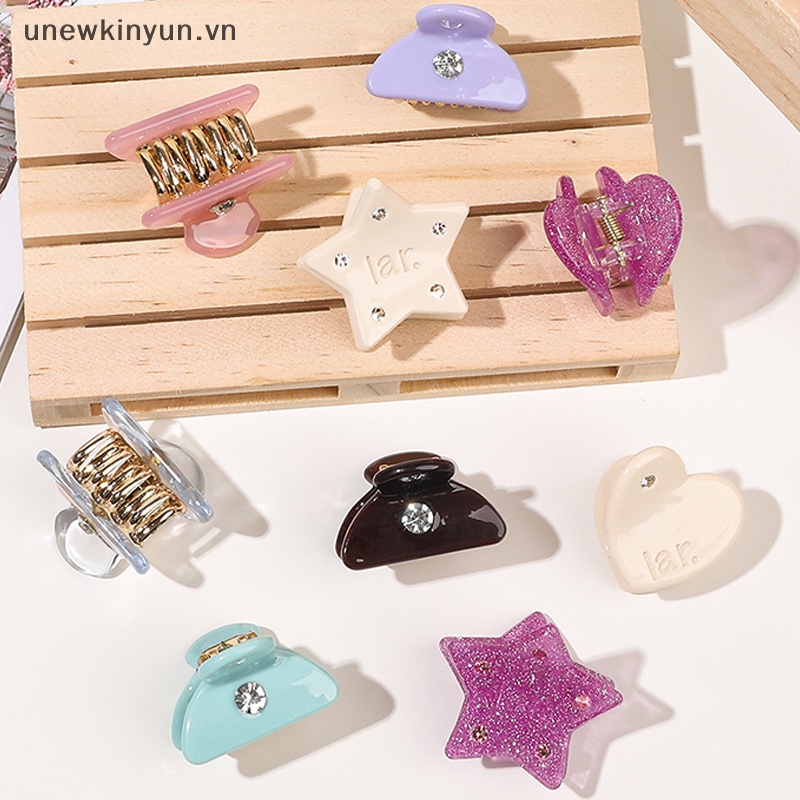 Set 2 Kẹp Tóc Đính Đá Hình Ngôi Sao / Trái Tim Dễ Thương Cho Bé Gái