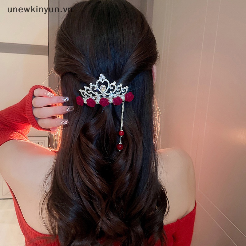 Kẹp Tóc Hình Vương Miện Đính Đá Phối Tua Rua Thời Trang Cho Nữ