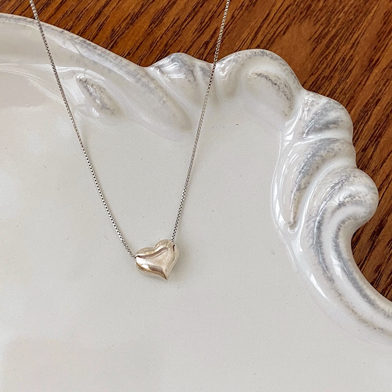 Đơn Giản Thép Titan Trái Tim Mặt Dây Chuyền Vòng Cổ Bạc Dây Chuyền Choker Nữ Phụ Kiện Trang Sức