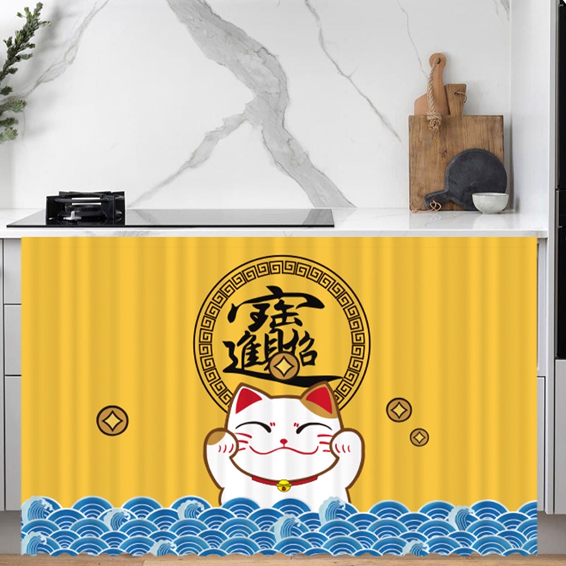 Rèm Cửa Hình Mèo May Mắn Phong Cách Nhật Bản Trang Trí Nhà Cửa