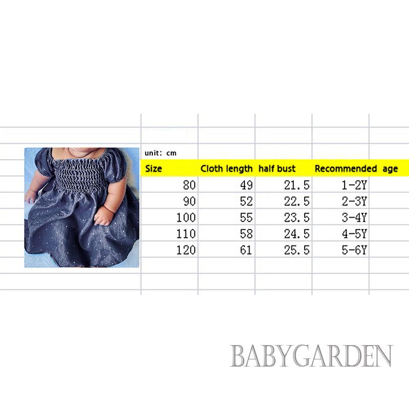 Đầm Denim Tay Ngắn Phồng Họa Tiết Chấm Bi Màu Xanh Dương Thời Trang Mùa Hè Cho Bé Gái 1-6 Tuổi