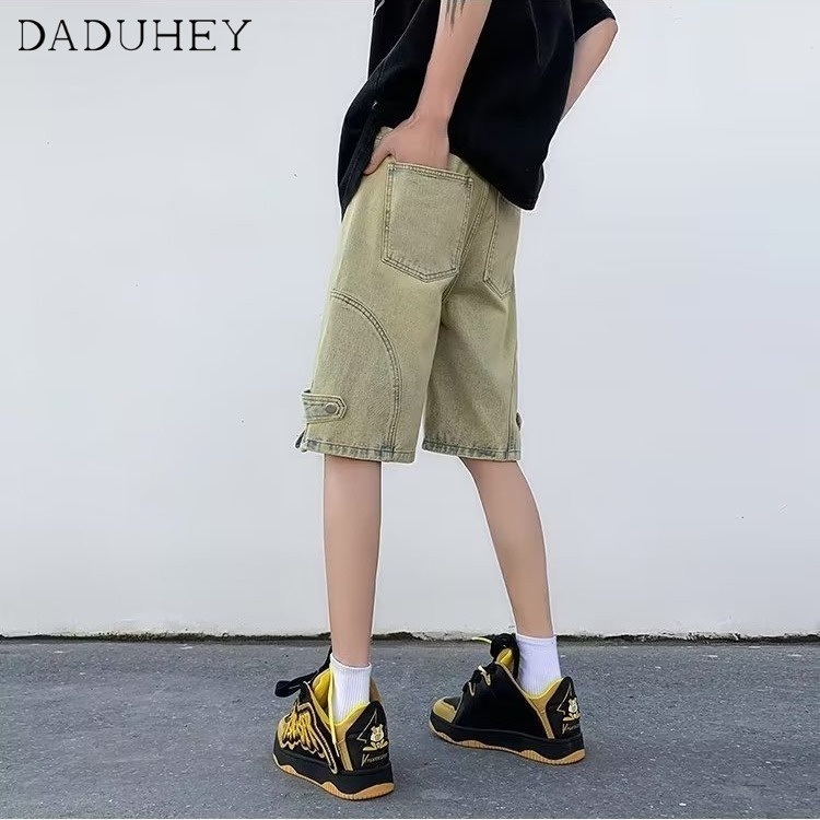 DaDuHey Men's 2023 Summer Hong Kong Style All-Match Lightweight Loose Shorts Fashionable Breathable Denim Shorts