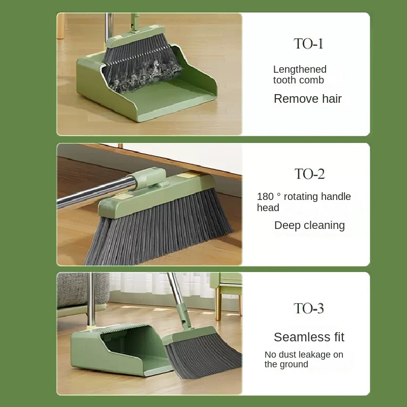 Bộ Chổi Và Đồ Hốt Rác Bằng Thép Không Gỉ Mềm Mại Gấp Gọn Đa Năng
