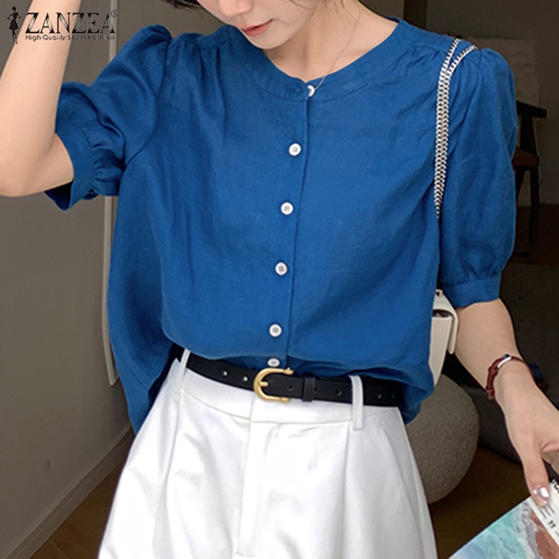 Áo thun nữ ZANZEA ngắn tay cổ tròn dáng rộng thời trang Hàn Quốc