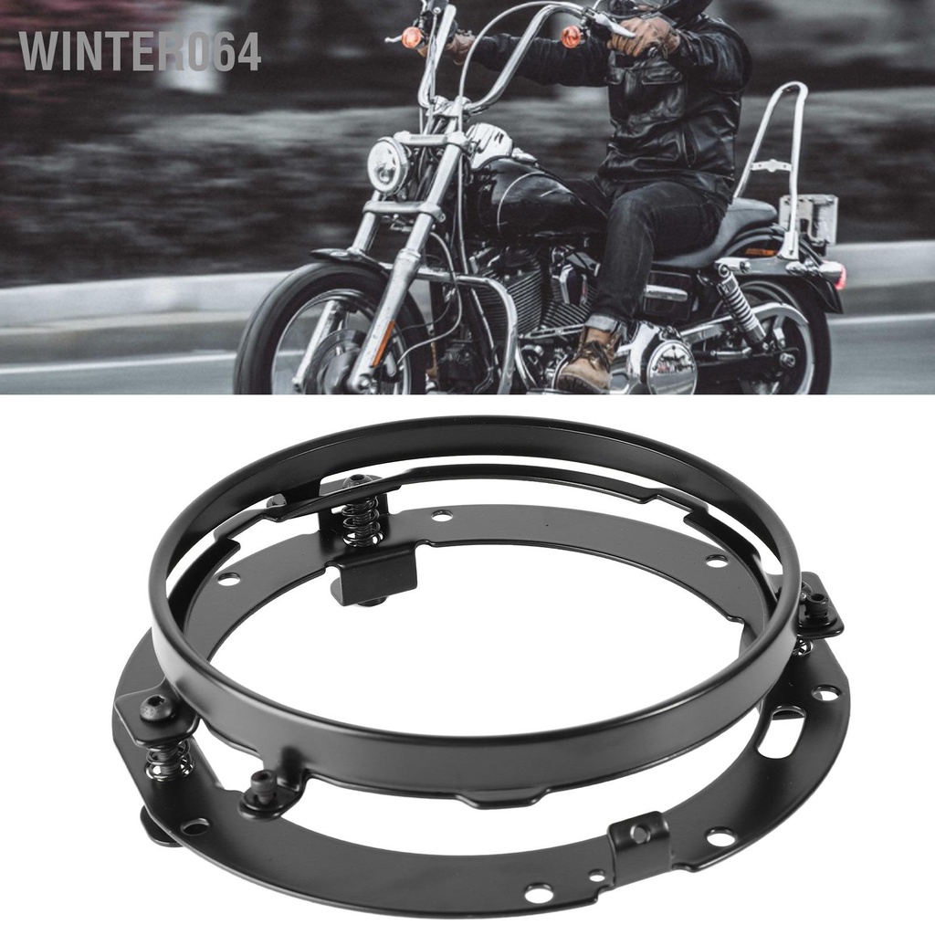 Winter064 7in Đèn Pha Gắn Lò Xo Giảm Xóc Nhôm Tròn Xe Máy Vòng Cố Định