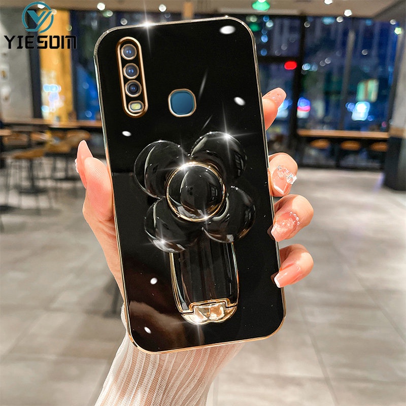 Ốp Điện Thoại Silicon Có Giá Đỡ Hình Hoa 3D Cho Vivo Y17 Y15 Y12 Y51 Y51A Y53S Y31 Y50 Y30i Y95 Y91 Y93 Y91C Y1S Y71 Y85 Y19 V9