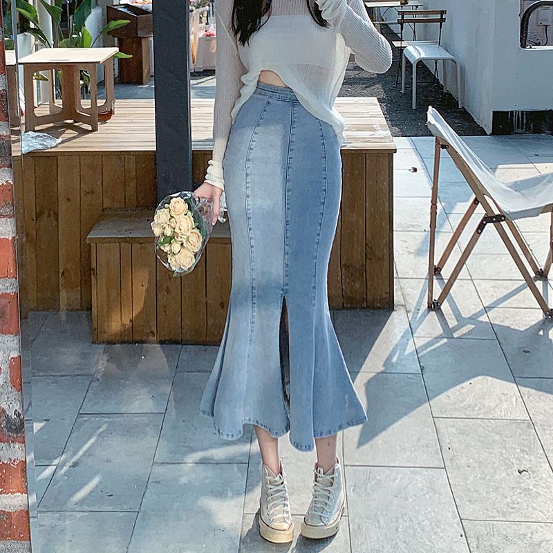 Chân váy bò jean dài đuôi cá ôm sát cách điệu ulzzang Homa House