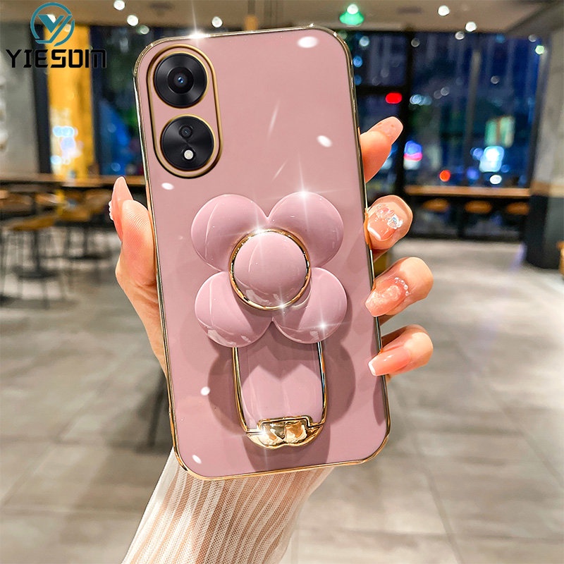 Ốp Điện Thoại Silicon Chống Sốc Có Giá Đỡ Hình Hoa 3D Dễ Thương Dành Cho OPPO A17 A17K A78 5G