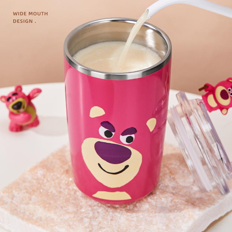 DISNEY Bình Nước Giữ Nhiệt 420ml Họa Tiết Sọc Caro In Hình Chuột mickey Có Ống Hút Tiện Dụng Cho Nữ