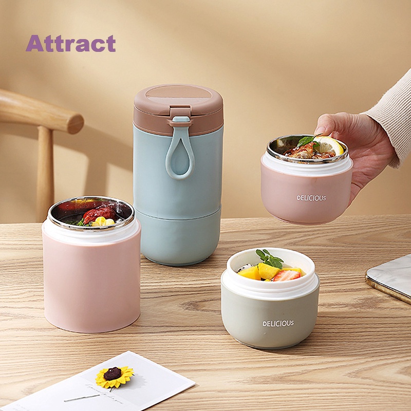 Cốc Súp Hai Lớp Bằng Thép Không Gỉ Có Nắp Và Muỗng