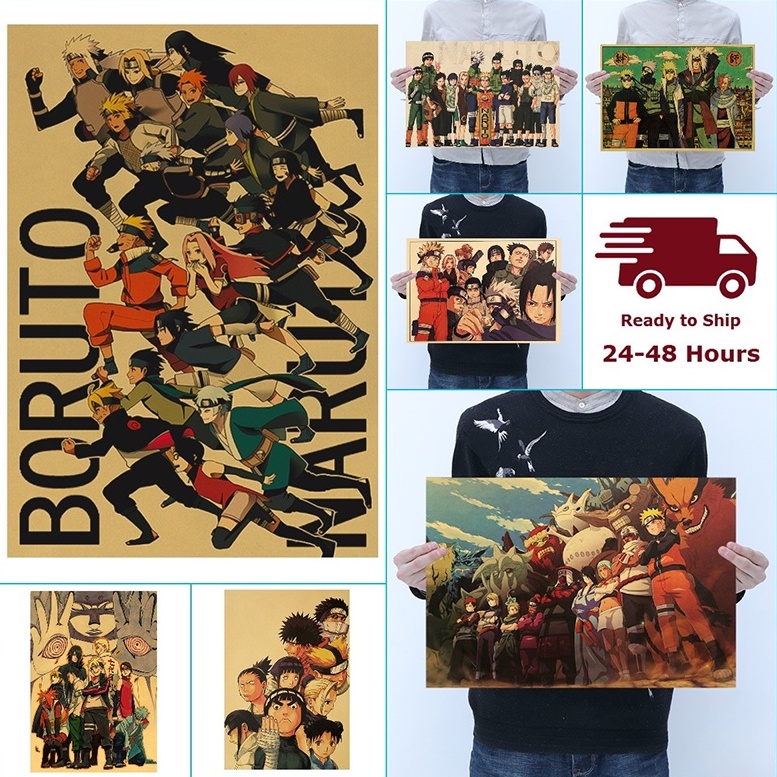 Tranh Giấy kraft Treo Tường Họa Tiết Hoạt Hình Naruto Kích Thước 50.5 * 35cm Phong Cách Vintage