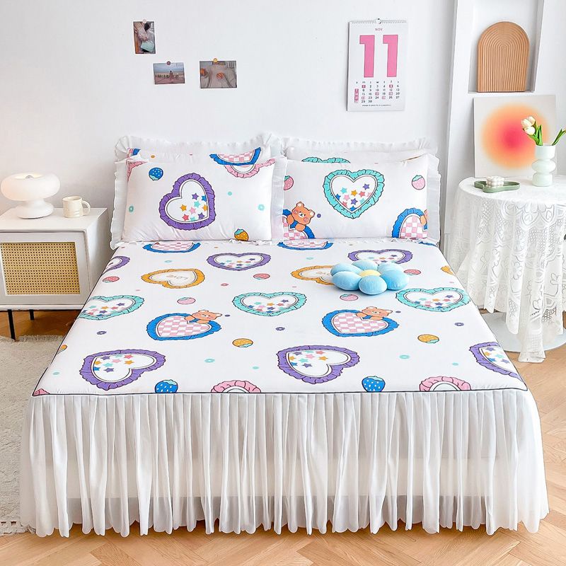 Bộ Ga Trải Giường Cotton Co Giãn Phong Cách Công Chúa Hàn Quốc