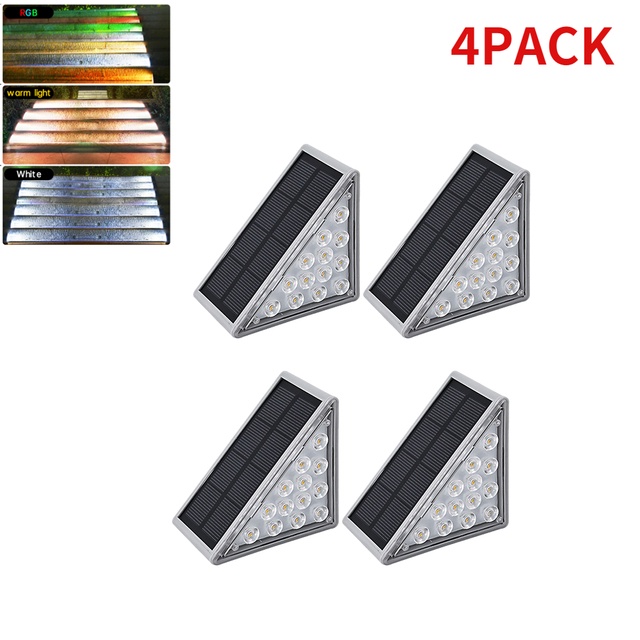 Set 4 Đèn Năng Lượng Mặt Trời IP67 Chống Thấm Nước Siêu Sáng Gắn Cầu Thang Ngoài Trời