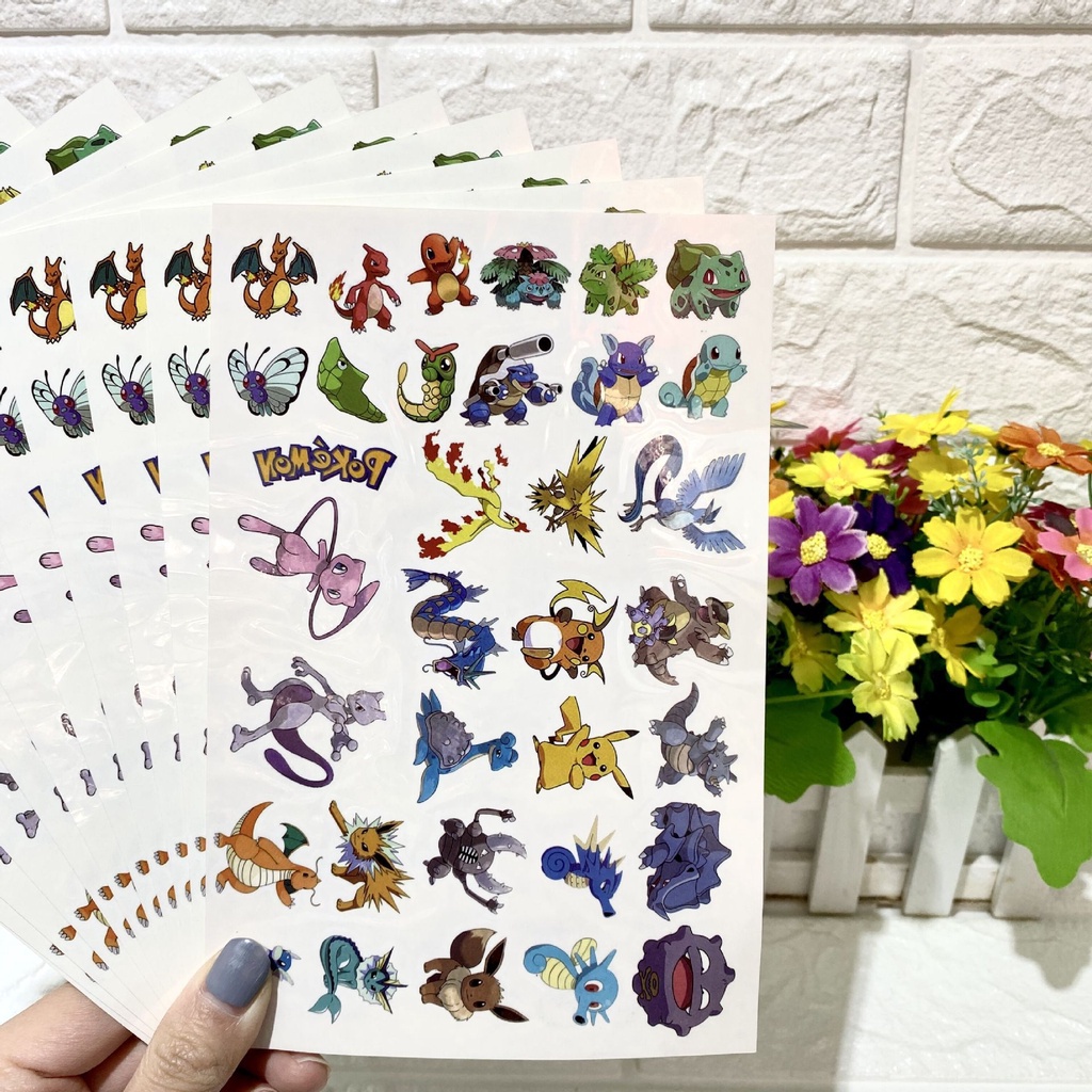 Pokemon Dán Hình Xăm Pikachu Charmander Eevee trẻ em dễ thương không thấm nước stickers quà tặng đồ chơi trò chơi