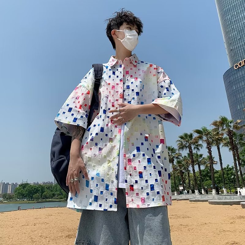 Áo Sơ Mi Tay Ngắn Họa Tiết Sọc Caro Phong Cách Đường Phố Mỹ Thời Trang Mùa Hè Cho Nam