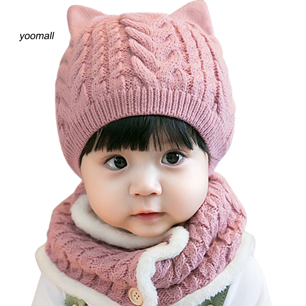 Set 2 Mũ Beanie Dệt Kim Đính Tai Dễ Thương Cho Bé