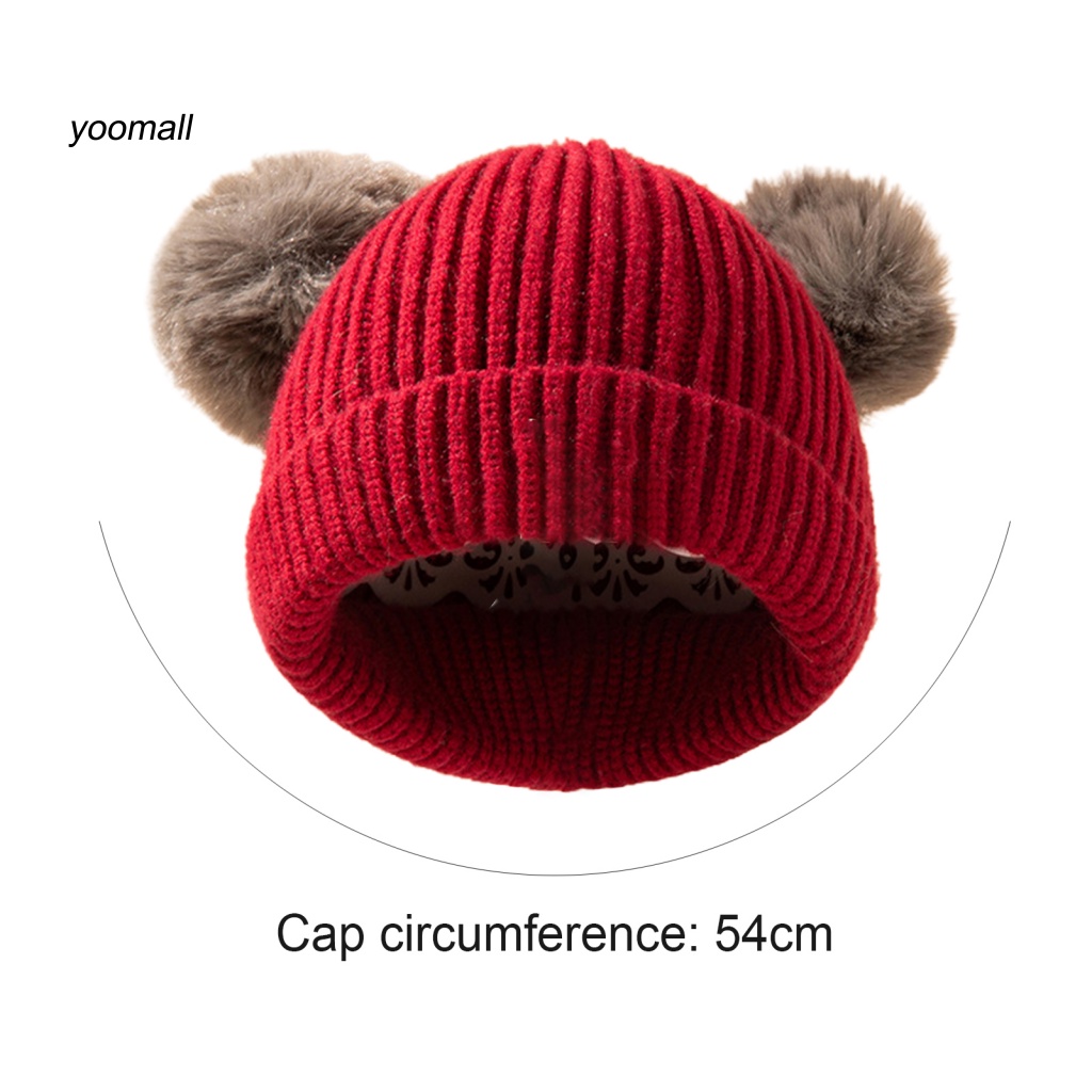 Mũ Beanie Dệt Kim Mềm Mại Co Giãn Đính Hai Quả Bông Cho Bé