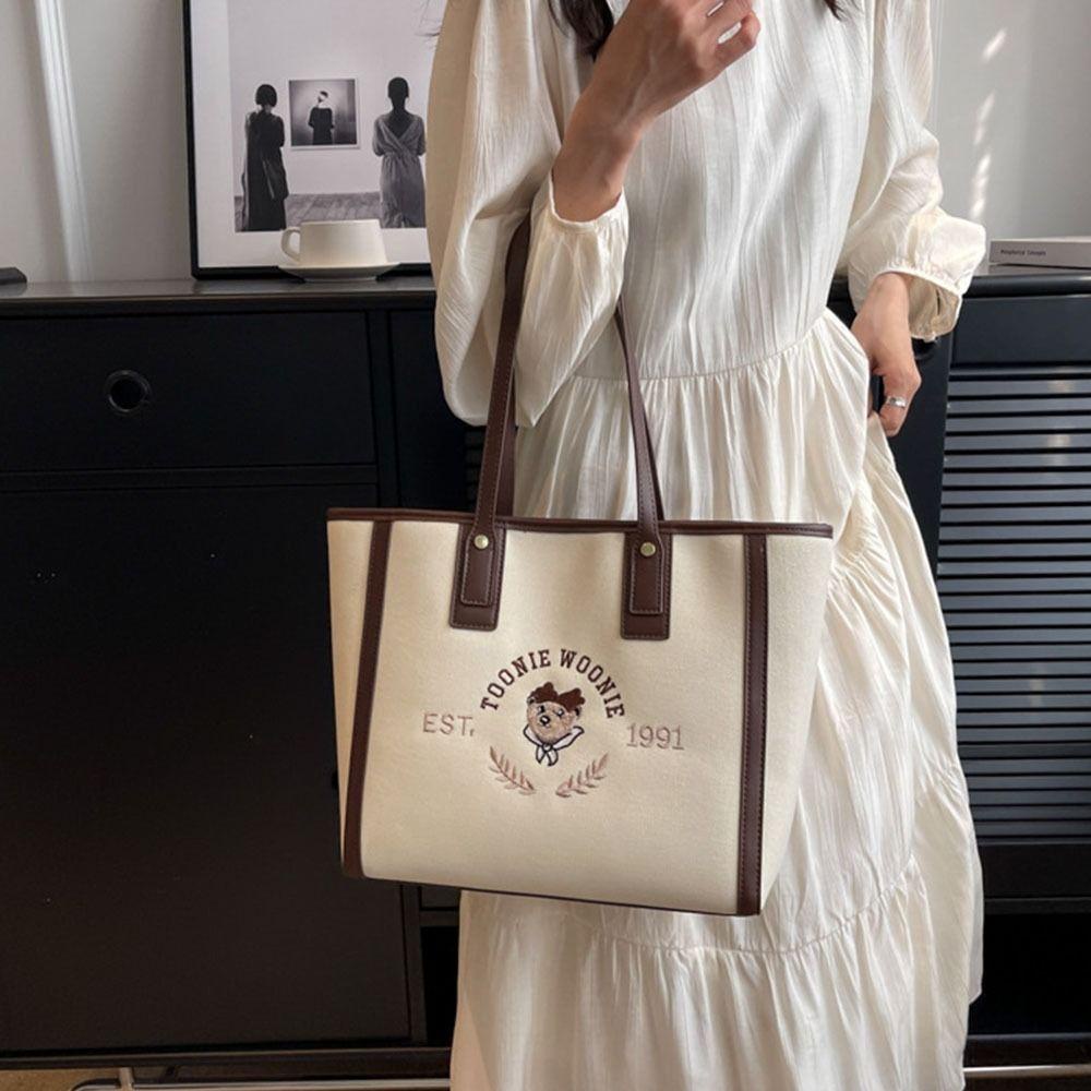 Túi Tote Da PU In Hình Gấu TW Phong Cách Preppy Cổ Điển Cho Nữ