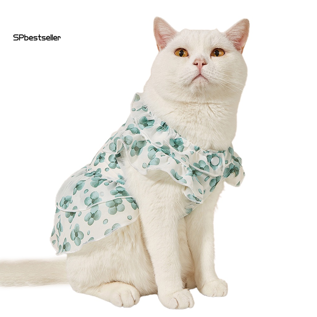 Đầm Công Chúa Mùa Hè Tay Bèo In Họa Tiết Hoa Thoáng Khí Cho Thú Cưng