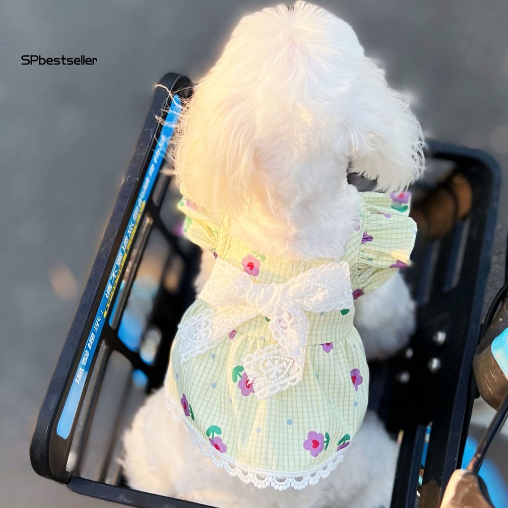 Spbestsellkr Đầm Hai Lớp Thắt Nơ In Caro Thoáng Khí Thời Trang Mùa Hè Cho Cún Cưng