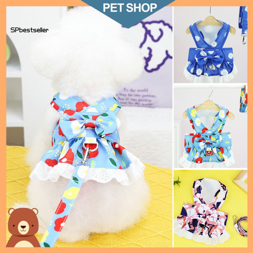 Spbestsellkr Đầm Sát Nách Cổ Tròn Viền Lớn Thoáng Khí In Họa Tiết Hoa Thời Trang Xuân Hè Xinh Xắn Cho Cún Cưng