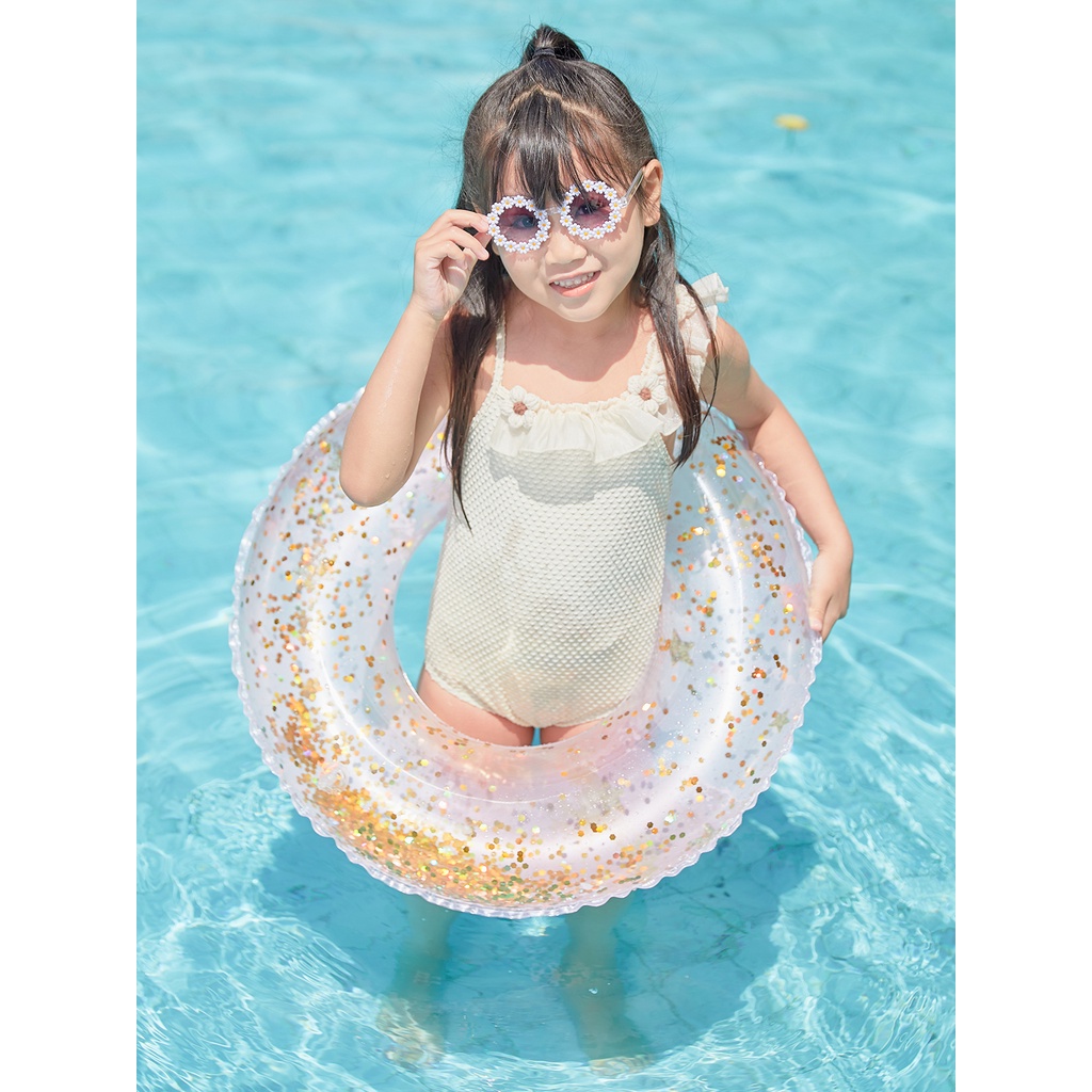 Phao Bơi Tròn Màu Hồng Đính Kim Sa Lấp Lánh Cho Người Lớn Và Trẻ Em