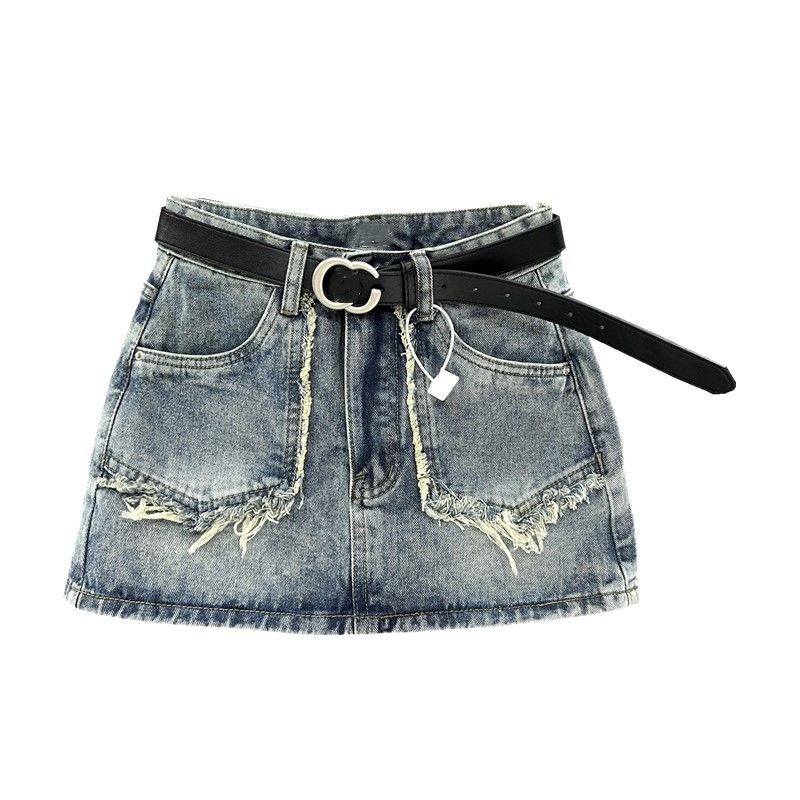 [F &amp; X] Chân Váy Denim Mini Dáng Chữ A Lưng Cao Ôm Hông Sờn Màu Nước Giặt Rửa Được Thời Trang Mùa Hè Nóng Bỏng Cho Nữ