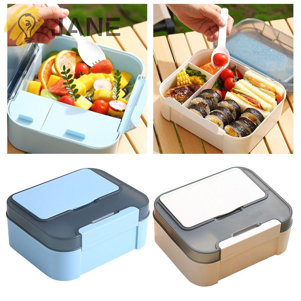Hộp Đựng Thức Ăn Trưa Hình Chữ Nhật Chia Ngăn Chống Tràn Kèm Muỗng Tiện Dụng