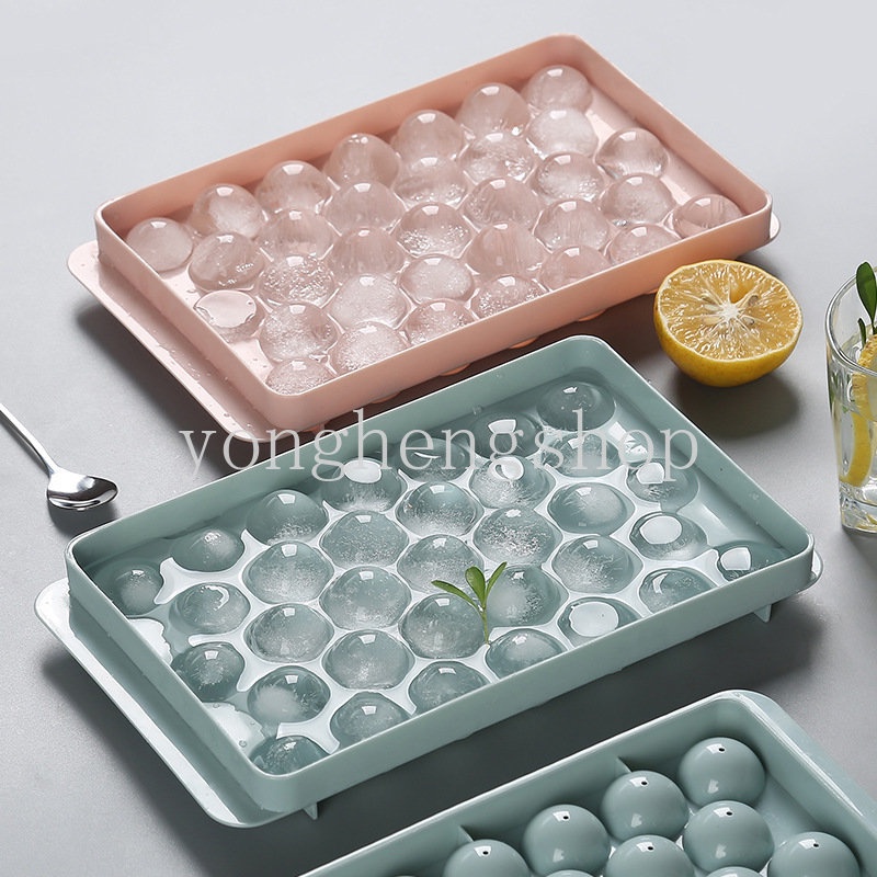 Khuôn Làm Đá Bi Tròn 33 Ngăn 3D Có Nắp Đậy DIY