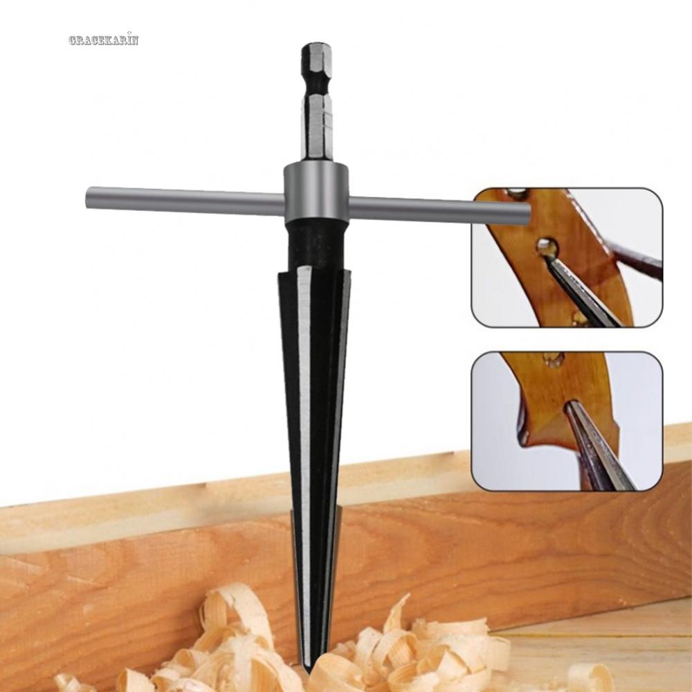 45# Steel Tapered Reamer with Hex Shank and 6 Flutes for Bridging and Endpin Holes