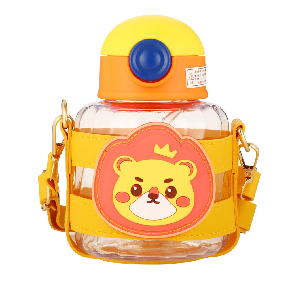 Bộ Cốc Uống Nước Bằng Da Có Nắp Hút Chân Không Cỡ Lớn Họa Tiết Hoạt Hình Dễ Thương Cho Bé