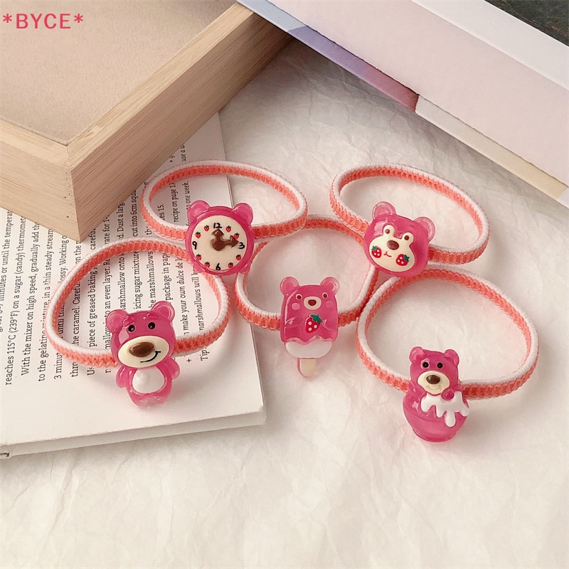 1 Dây Buộc Tóc Cao Su Co Giãn Hình Gấu Và Dâu Tây Dễ Thương Cho Bé Gái Mới