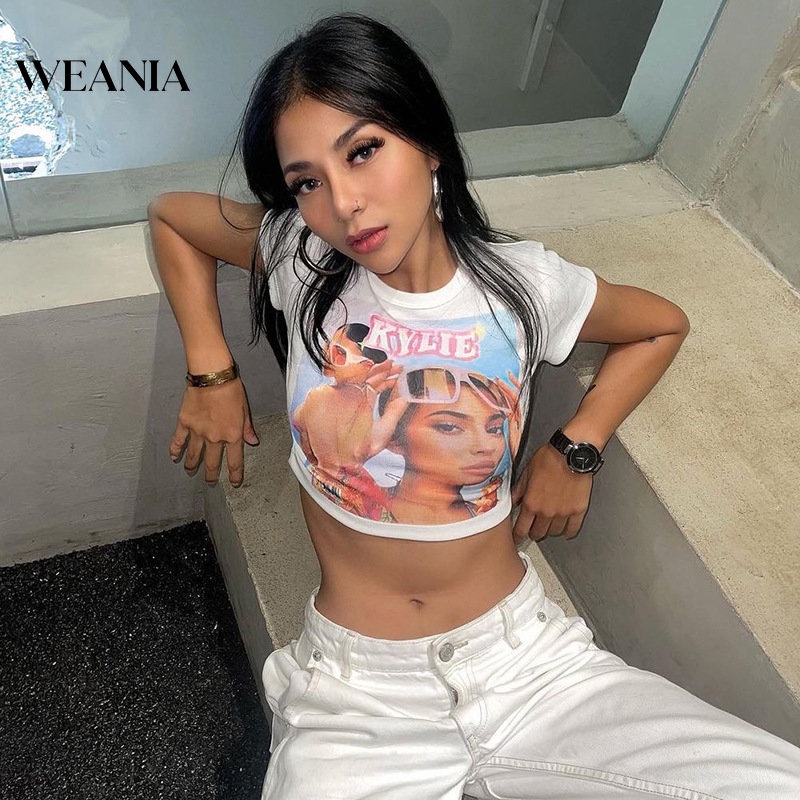 Áo Thun Croptop Tay Ngắn In Họa Tiết Thời Trang Mùa Hè Cho Nữ