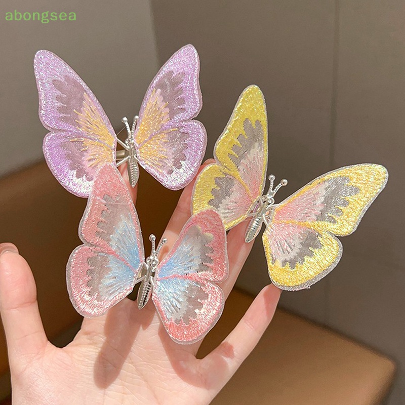 Kẹp Tóc Hình Cánh Bướm Phối Ren Nhiều Màu Dễ Thương Cho Bé Gái