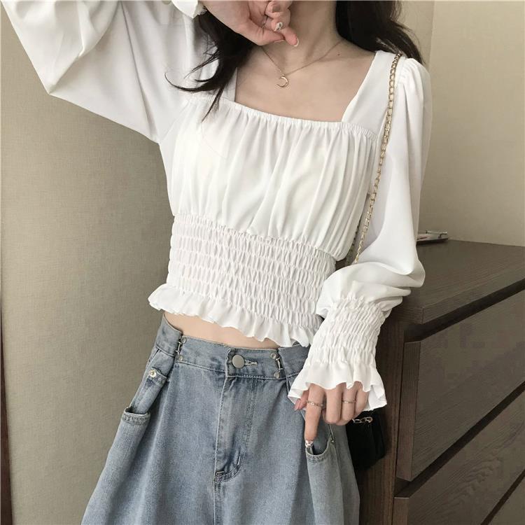 IELGY       Áo Sơ Mi chiffon Dài Tay Phong Cách Pháp Thời Trang Cho Nữ