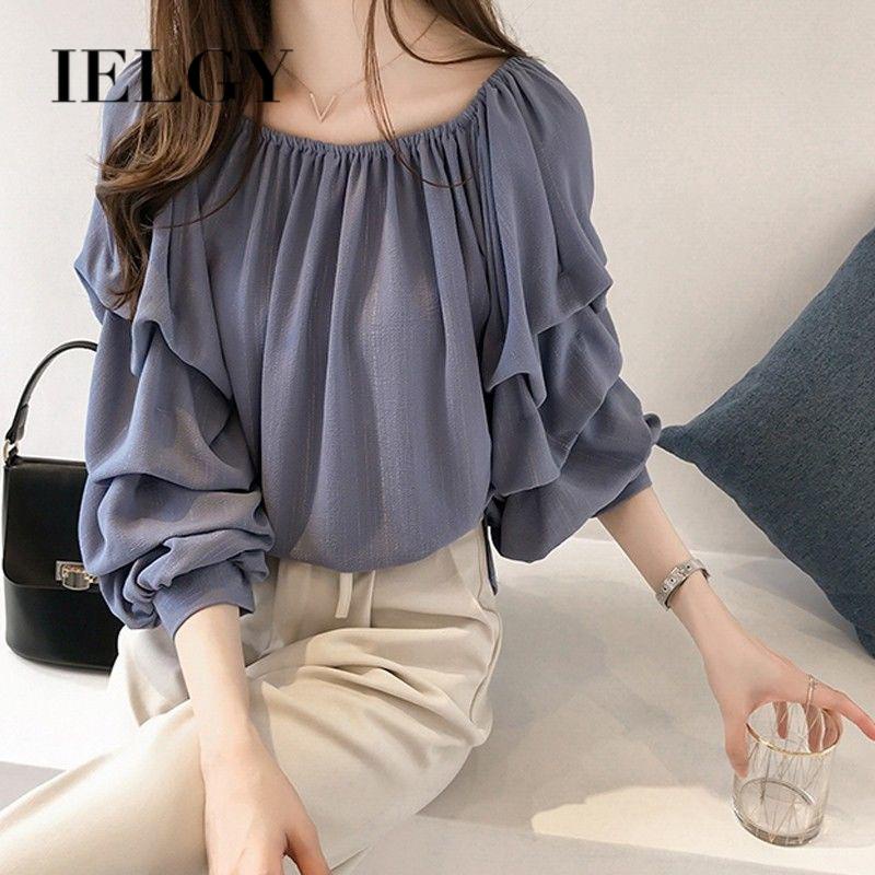 IELGY        Áo Sơ Mi chiffon Trễ Vai Phong Cách Phương Tây Thanh Lịch Cho Nữ