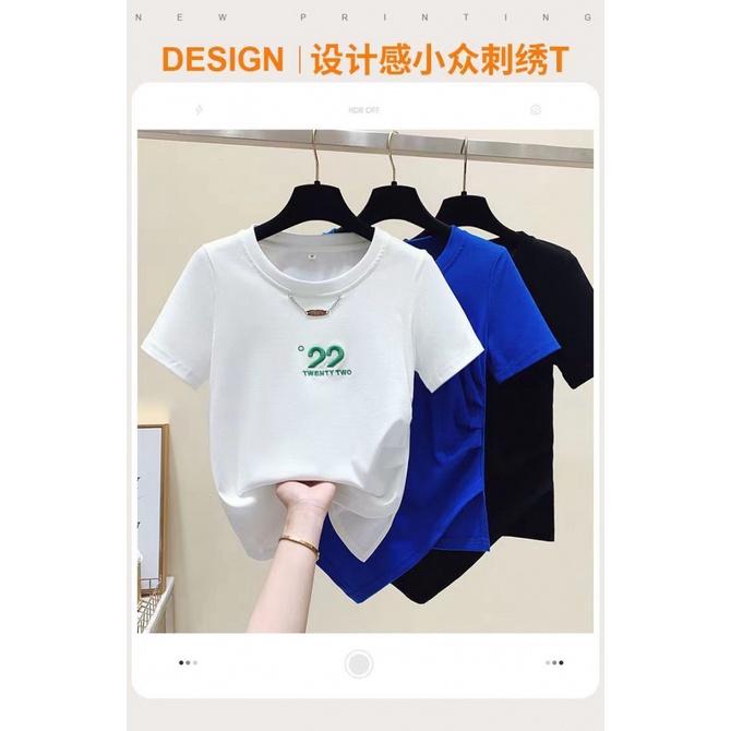 Áo Thun Ngắn Tay Dáng Ôm Thêu Dây Xích Thời Trang Mùa Hè Hàng Mới 2023 Fvr3