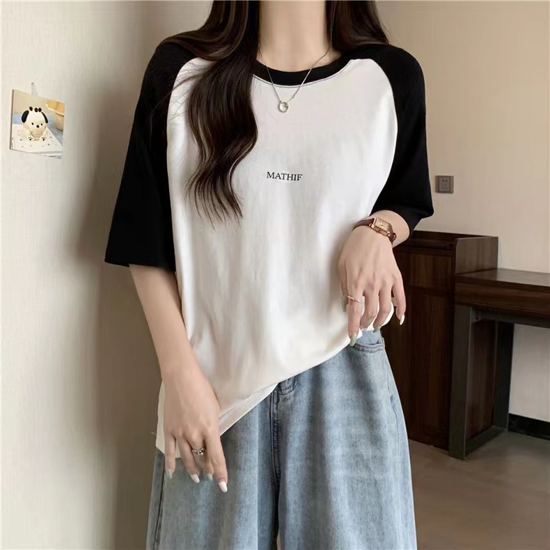 Áo Thun Tay Ngắn Dáng Rộng In Chữ Màu Sắc Thời Trang Mùa Hè Phong Cách Hàn Quốc