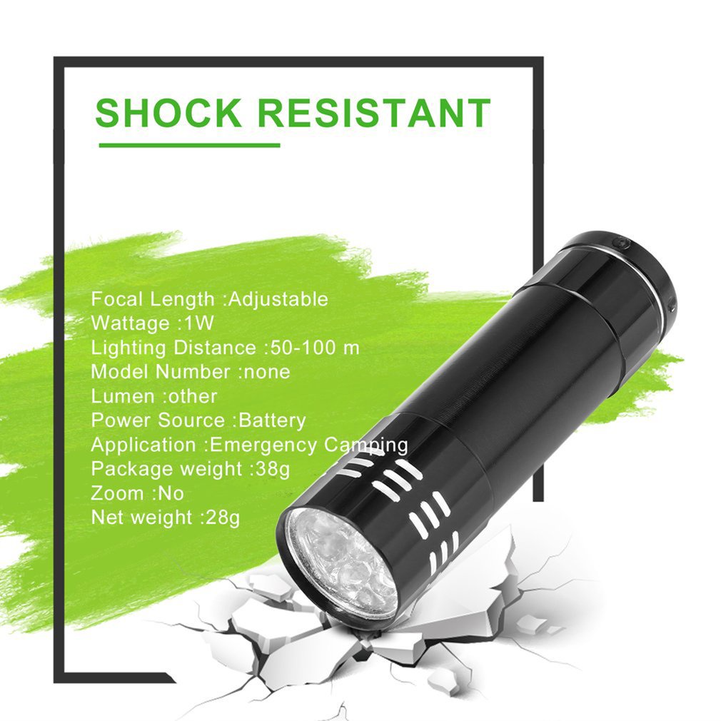 Premium Bright Lightle Power Supply Outdoor Mini Aluminum Portable Ultra Blacklight 9 Led Flashlight Light Lamp [Q/9]