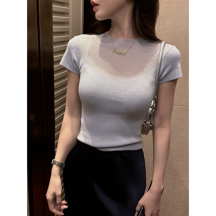 SUXI Áo Croptop Dệt Kim Mỏng Tay Ngắn Dáng Ôm Thời Trang Mùa Hè Cho Nữ