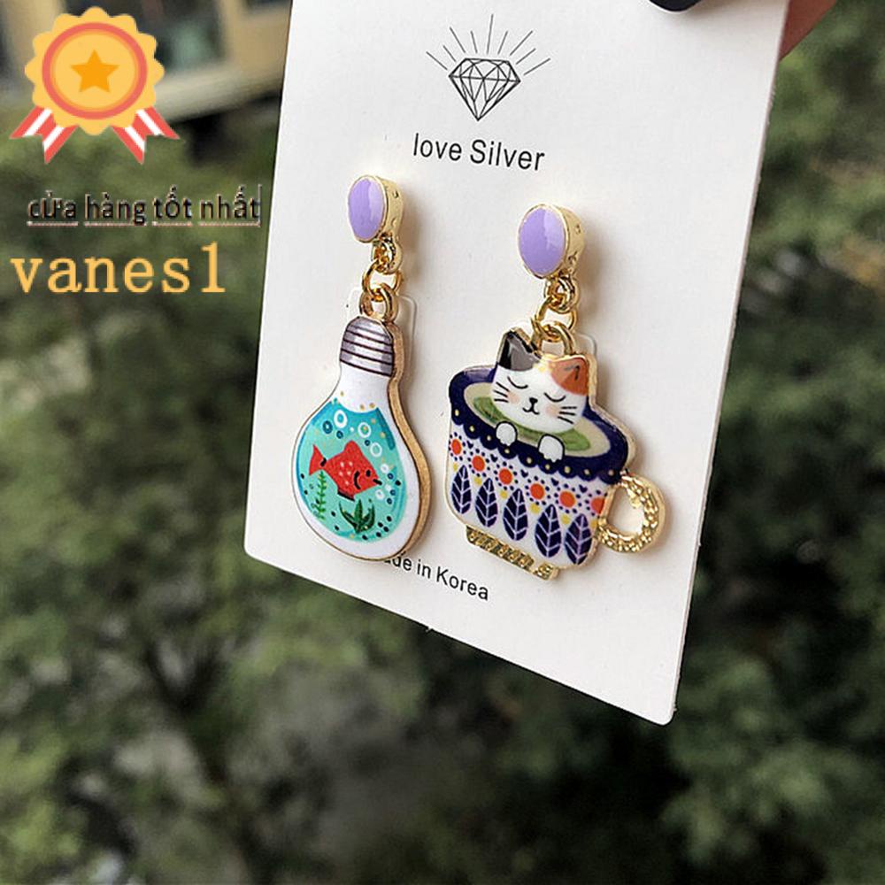 1 Khuyên Tai Hình Mèo Bóng Đèn Tráng Men Dễ Thương