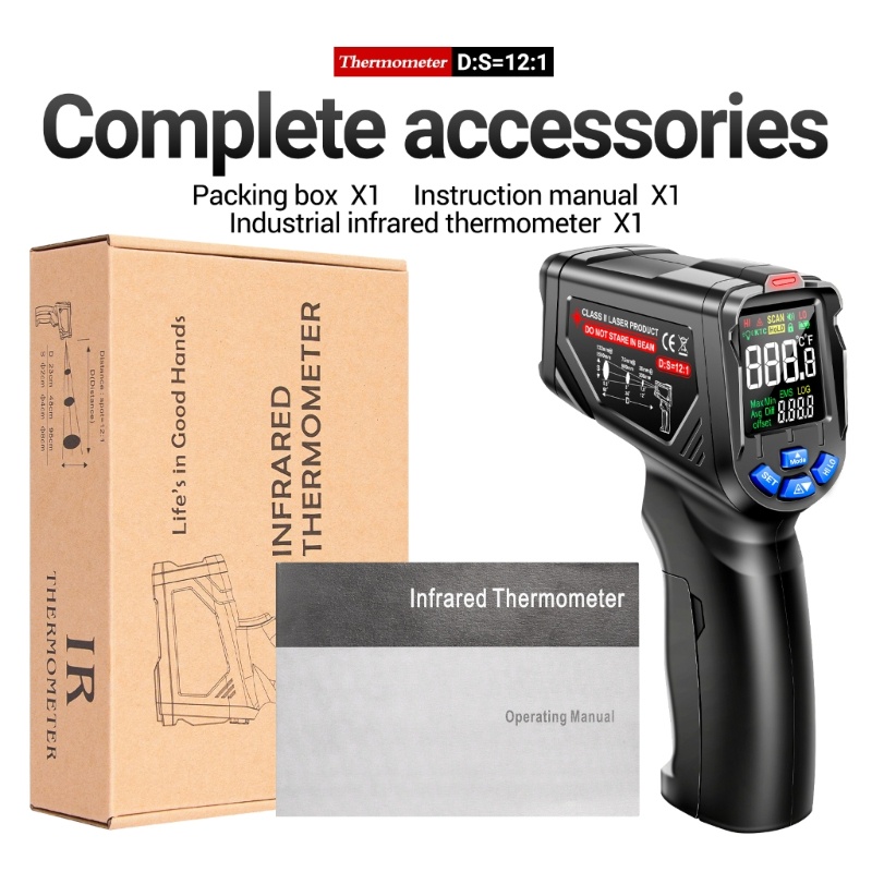 [3C] Nhiệt Kế Hồng Ngoại Kỹ Thuật Số Không Tiếp Xúc - 20 750°C Đồng Hồ Đo Nhiệt Độ Chuyên Dụng