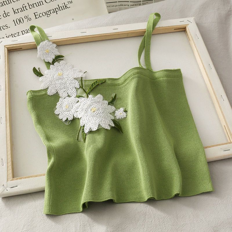 Áo Croptop Hai Dây Ôm Dáng Màu Trơn Họa Tiết Hoa Thanh Lịch Phong Cách Hong Kong Cho Nữ