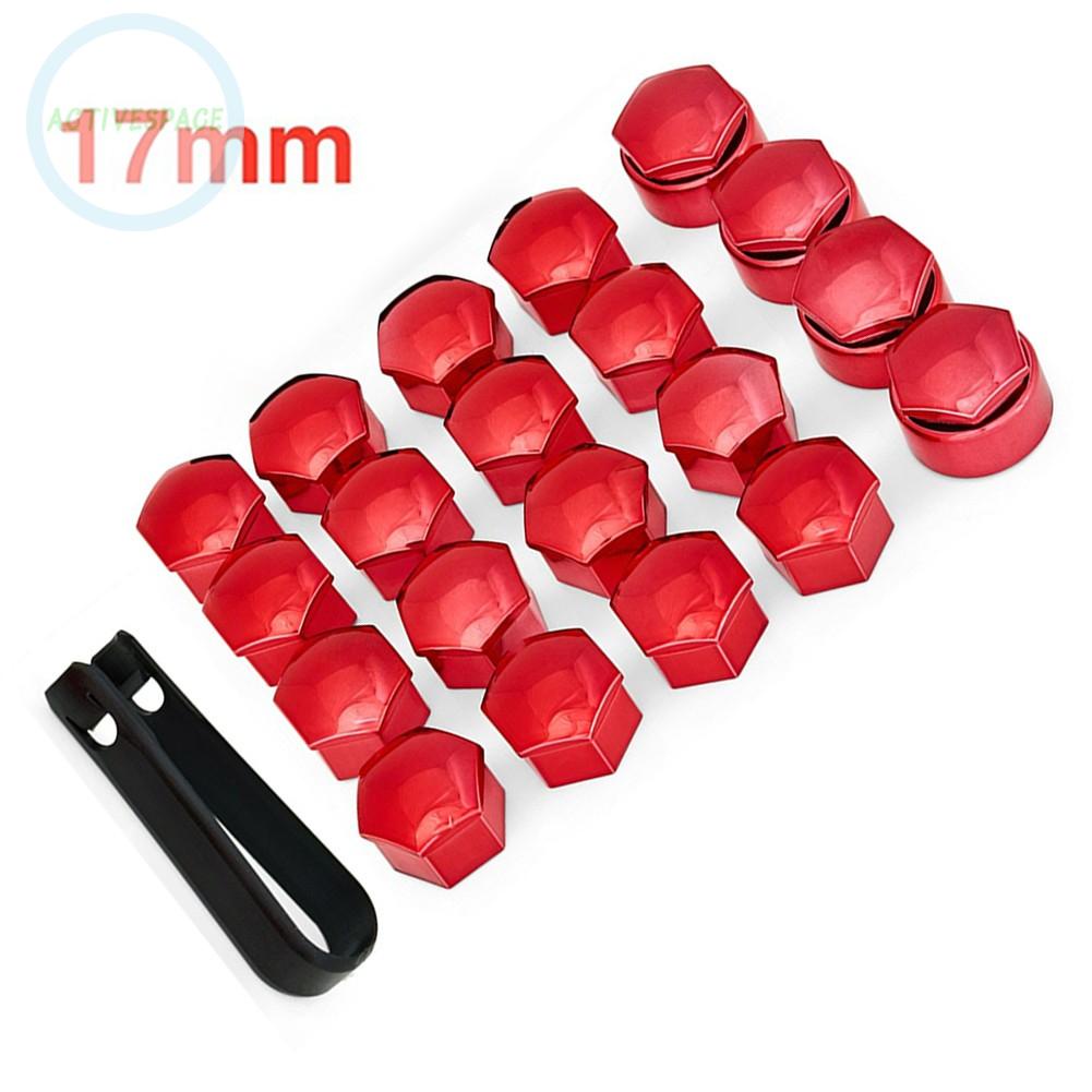 17mm Gloss Red Nut Cap + 4x Locking Wheel Nut Covers + Removal Tool Durable Part-Audi