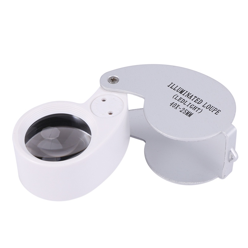 Kính lúp kính thủy tinh 40 X 25mm Kính lúp Loupe với LED-bạc